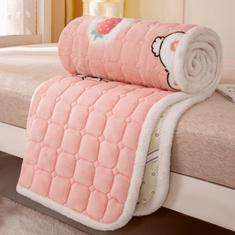 1 pieza Colchoneta de colchón de felpa de leche acolchada con diseño de dibujos animados, suave y agradable para la piel para dormitorio, lavable, otoño/invierno (no incluye fundas de almohada)
