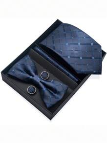 AlanKing 1 套棕色佩斯利领带、领结、口袋巾、袖扣男士礼品套装、西装配饰 - 混色 - 查看 4