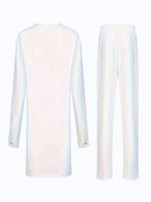 Men's Geometric Print Long Sleeve Robe And Pants Set, Arabic Style - White - View 2