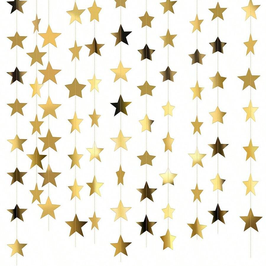 4m Paper Star Shaped Reflective Hanging Banner Flag, Golden Color For Festival Party Decor - Gold - View 1