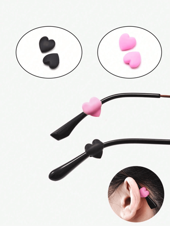6pcs Heart Shaped Eyeglasses Non-Slip Sleeves, Soft Silicone Anti-Slip Glasses Leg Covers With Ear Hooks, Eye Leg Fixation Accessories Anti-Dropping Gadgets, Suitable For 3-8mm Eyeglass Leg Width, For Men, Women, Friends, Couples And Family,Belt,Glasses