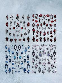 Beauty Sticker 4 件装 5D 美甲贴纸，秋冬果冻纹理复古哥特式骷髅玫瑰蝴蝶自粘指甲贴花，适合女士和女孩 DIY 使用的美甲装饰 - 彩色 - 查看 4