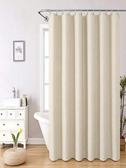 1pc Waffle Fabric Shower Curtain, Waterproof Warm Divider Curtain, No Drill Bathroom Door Curtain For Shower Room, Thick Fabric Material & Washable Home Bathroom Decor Fall Decor Bathroom Accessories Back To School
