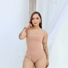 KIT 2 Women's Bodysuit With Thin Straps Premium Ribbed Terrycloth Straps - NUDE aND FUCHSIA - View 3