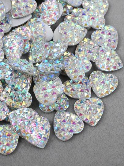 50pcs/Pack Pineapple, Heart & Water Drop Shaped Shiny White AB Flat Back Resin Rhinestones, High Quality Resin Diamonds For Clothing Decoration And Crafts DIY