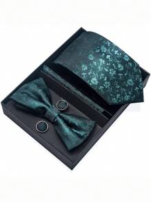 AlanKing 1 套棕色佩斯利领带、领结、口袋巾、袖扣男士礼品套装、西装配饰 - 混色 - 查看 27