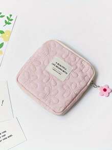 Simple Floral Quilted Square Storage Bag, Lightweight Zipper Sanitary Napkin Storage Box For Travel Storage Bag,Makeup Bag,Cosmetic Bag,Vacation Organizer,Large Capacity Makeup Organizer Makeup Case, For Lipstick, Brush, Skincare, Mobile Phone, Coin, Small Items, For Home,Gift,Vacation And Festival Halloween Christmas Multifunctional Use,Boho Vibes