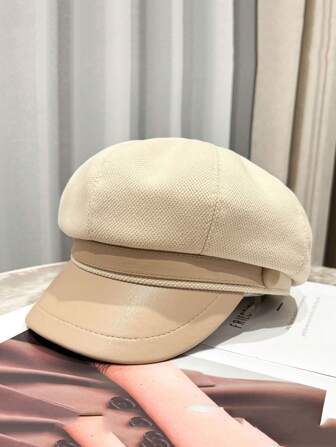 1PC Autumn And Winter Women's Warm Beret Elegant Artistic Painter Octagonal Hat Cap Brim And Leather Brim Are Random