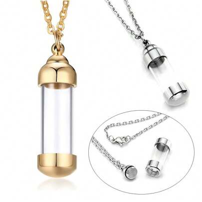 1ชิ้น จี้เครื่องประดับโกลง รูปทรงกระบอก สำหรับเก็บเถ้าถ่าน, หลอดแก้วใส เงิน, โกลงเก็บเถ้ากระโหลก, จี้เก็บเถ้า, เครื่องประดับสำหรับระลึกถึง