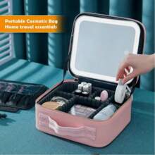 Travel Cosmetic Bag With Mirror And Light, Portable Cosmetic Case, Adjustable Compartment Design