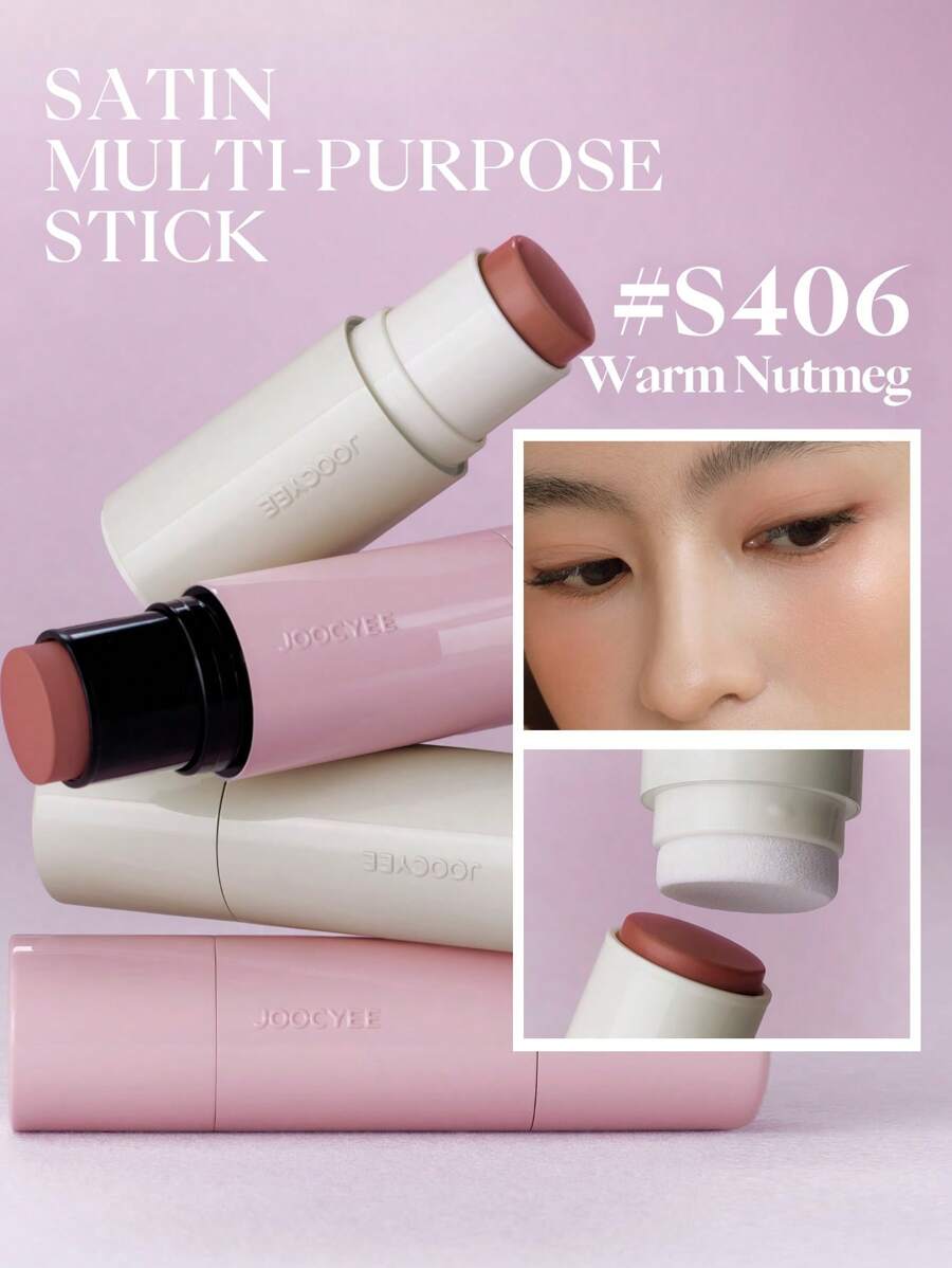 SATIN Multi-Purpose Blush Stick S406 Warm Nutmeg, Long-Lasting Blush Suitable For Eyes And Cheeks