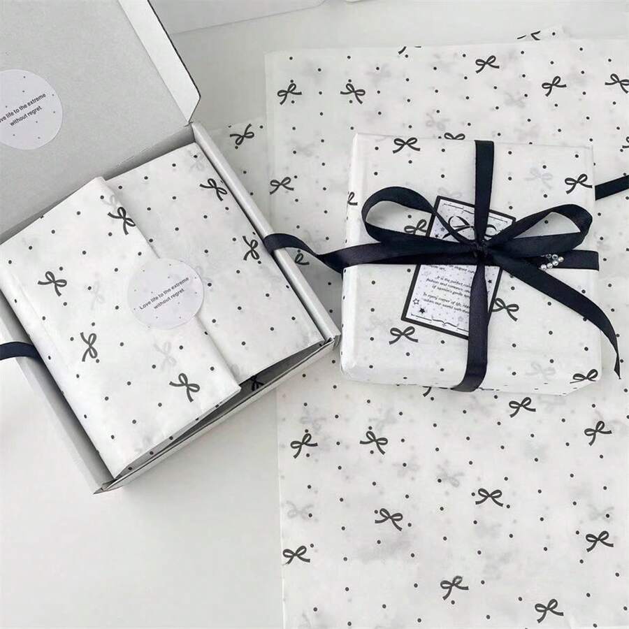 10pcs Flower Wrapping Paper With Polka Dot, Bow Prints, Gift Decoration Paper Valentine Day
