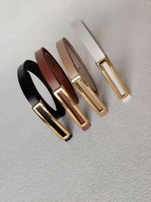 KIT 4 New Women's Thin Belt With Gold Buckle - 套裝4(黑+白+焦糖色+米色) - 查看 2