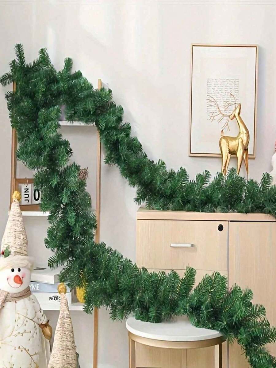 1pc Green Pine Needle Garland Wreath, Artificial Vine, Christmas Tree