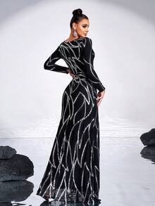 Missord Váy dự tiệc dài tay đính sequin cho nữ, váy dạ hội trang trọng thanh lịch, dành cho khách dự tiệc cưới, tốt nghiệp, tiệc tối - Bạc - Xem 2