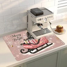 1 Stück Küchen Theke mit Motiv des Weihnachtsschlittens in Rosa Weihnachtsthema, mit saugfähiger Abwasch-Matte und Feinfaser-Abwasch-Matte - Verschiedenfarbig - Übersicht 4