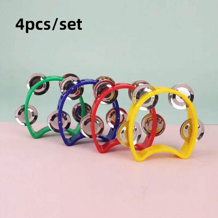 4pcs/Set Four-Bell Tambourine, Perfect For Stage Performance, Dance Party, Musical Instrument,Drum Sticks,Star Tambourine,Lollipop Drum,Meditation,Tambourine For Dance,Small Tambourine,Koshi Bell,Drum>Pvc,Foot Tambourine
