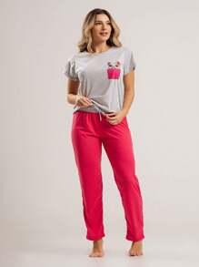 Women Pajama Sets - 玫紅色 - 查看 1