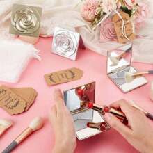 9 件优雅玫瑰化妆镜婚礼化妆派对礼物 - 便携且适合旅行，配有感谢标签和欧根纱袋，非常适合婚礼礼物、新娘送礼会、单身派对和圣诞节 - 彩色 - 查看 4
