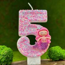1 pieza Vela numérica para pastel de cumpleaños, decoración de fiesta, celebración de cumpleaños. Vela de número de pastel creativa decoración hecha a mano de fiesta de sirena rosa, Navidad