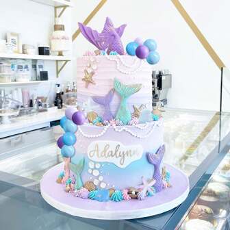  LaVenty 52 PCs Purple Cake Topper Under The Sea Cake Decoration Seashell Cake Topper Mermaid Tail Cake Topper Mermaid Party Supplies Sea Star Cake Toppers