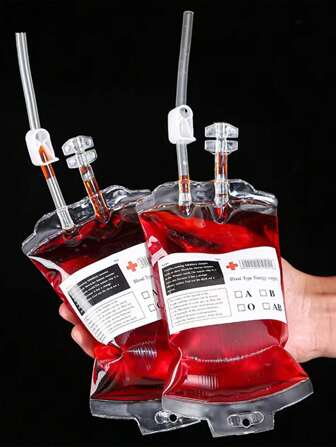 6pcs/2pcs Halloween Blood Bag, Reusable Drink Pouches For Party Decor, Vampire, Zombie Themed Party, Costume Ball,Christmas