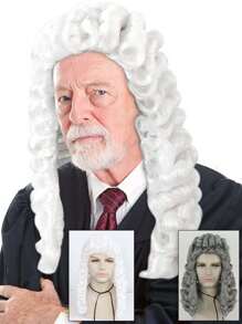 Peluca de juez retro para adultos, peluca de abogado histórico de hombres, barristers, Padre Fundador, peluca colonial del siglo XVIII, larga y rizada para hombres, fiesta de Halloween, cosplay, novedad, peluca blanca/gris para hombre, peluca empolvada sintética resistente al calor, ajuste perfecto, fácil de usar y ligera, ideal para profesionales legales y eventos temáticos, regalo de cumpleaños, Día de Acción de Gracias, decoraciones navideñas y 1 gorro de peluca - Multicolor - Ver 1
