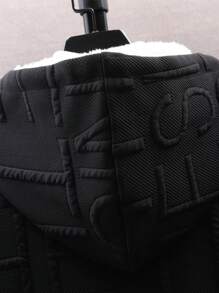 Men's Loose Fit Hooded Fleece Jacket, For Fall Winter, Grunge - Black - View 7