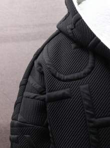 Men's Loose Fit Hooded Fleece Jacket, For Fall Winter, Grunge - Black - View 4