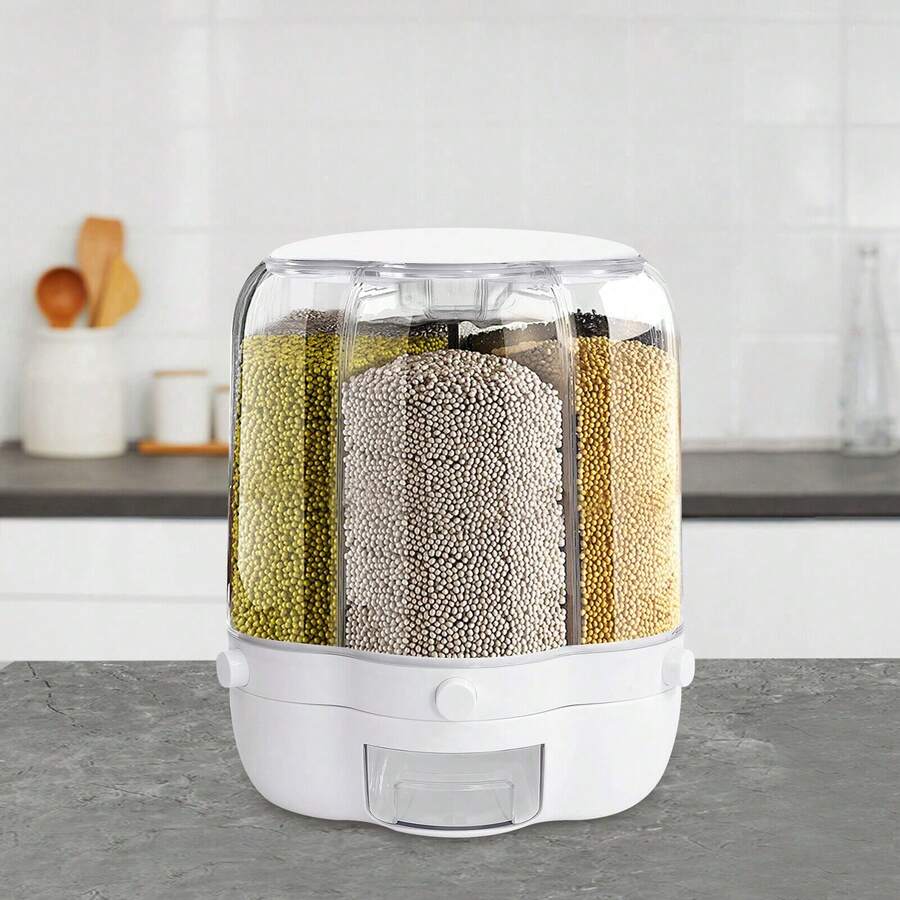 A Substantial 27-Pound Capacity Rotary Storage Container With A 360-Degree Swivel Feature, Designed As A Food And Grain Dispenser For Rice And Other Dry Goods, Complete With A US-Style Classification System For Easy Organization And Access. - 1 - View 1