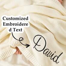 Customized Embroidered Baby Blanket - Personalized Name Knitted Blanket, Suitable For Stroller/Nap - All Season, Soft & Breathable - Mother's Day/Birthday Gift For Child, Mom, Wife - Beige - View 1