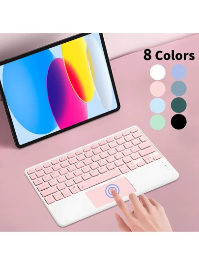 لوحة مفاتيح Bluetooth اللاسلكية مع لوحة اللمس ، 78 مفاتيح محمولة Ultra Thin Silent Keyboard قابلة لإعادة الشحن مع هاتف Apple iPad I ، متوافق مع Samsung Tablet Phone Smartphone OS Android Windows | نموذج قابل للتطبيق: الأزرق الفاتح