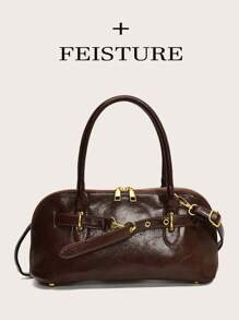 1 件 Feisture 纯色 PU 皮革翻盖手提包，复古风格单肩斜挎包，适合女孩、女士、大学生、年轻专业人士，非常适合工作、商务、通勤、上学