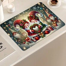 1 chủ đề Giáng sinh vui vẻ, đồ trang trí ông già Noel dễ thương, thảm rửa chén bát in hình trên mặt bàn bếp, thảm rửa chén bát quầy cà phê, thảm sấy, thảm thoát nước rửa chén bát - Nhiều màu - Xem 1