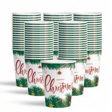 60 piezas/set Juego desechable de vajilla para fiestas navideñas, incluye platos de papel de 9"/7", platos de postre y tazas para café/bebidas frías - Multicolor - Ver 3