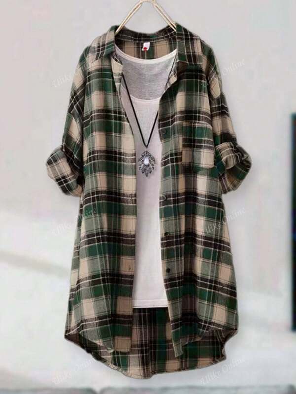 Women's Casual Long Sleeved Checkered Shirt, Autumn