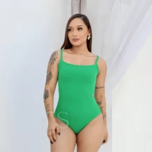 KIT 2 Women's Bodysuit With Thin Straps Premium Ribbed Terrycloth Straps - BLACK aND GREEN FLAG - View 2