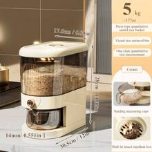 5kg/10kg Rice Storage Container, Airtight Seal, Insect-Proof, Moisture-Proof, Plastic Grain Barrel For Home Use, Home Decoration, Christmas Gifts, Home Gifts, Room Decoration - Cream White - View 3