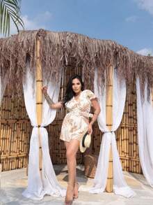 Floral Women's Jumpsuit - 米色 - 查看 2