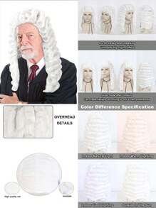 Peluca de juez retro para adultos, peluca de abogado histórico de hombres, barristers, Padre Fundador, peluca colonial del siglo XVIII, larga y rizada para hombres, fiesta de Halloween, cosplay, novedad, peluca blanca/gris para hombre, peluca empolvada sintética resistente al calor, ajuste perfecto, fácil de usar y ligera, ideal para profesionales legales y eventos temáticos, regalo de cumpleaños, Día de Acción de Gracias, decoraciones navideñas y 1 gorro de peluca - Multicolor - Ver 6