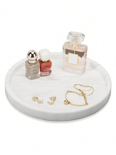 Natural Silicone Marble Pattern Decorative Tray, Bathroom Dressing Table Bedroom Kitchen Round Tray Suitable For Perfume Cosmetics Candle Tabletop Storage Storage Home Decoration