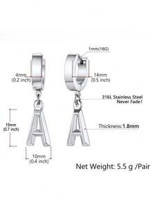 1 Pair Classic Fashion Stainless Steel Letter Drop Earrings For Women Girls Initial Name Jewelry Birthday Gift Daily Wear - Silver - View 4