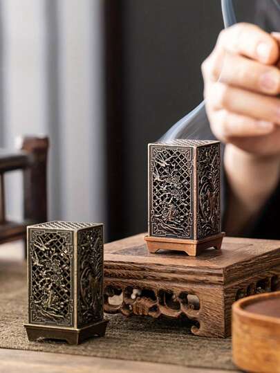 1pc/2pcs Chinese Traditional Plum Blossom, Orchid, Bamboo Chrysanthemum Design Metal Incense Burner, Suitable For Home Aromatherapy, Alloy Incense Burner Rack - No Fragrance Decoration