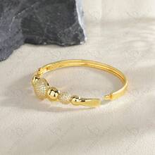 1 chiếc vòng tay dạng vòng tròn đính đá Rhinestone mạ đồng thời trang dành cho nữ, thích hợp cho tiệc tùng, kỷ niệm, trang phục thường ngày - Vàng - Xem 10