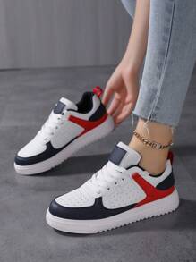 Giày thể thao thời trang dành cho nữ, giày trượt ván cổ điển màu trắng phong cách tối giản, giày thể thao đi bộ đường dài ngoài trời đế dày mũi tròn đa năng màu trơn tăng chiều cao. - Màu Hồng Tươi - Xem 3