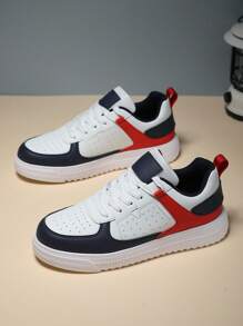 Giày thể thao thời trang dành cho nữ, giày trượt ván cổ điển màu trắng phong cách tối giản, giày thể thao đi bộ đường dài ngoài trời đế dày mũi tròn đa năng màu trơn tăng chiều cao. - Màu Hồng Tươi - Xem 2