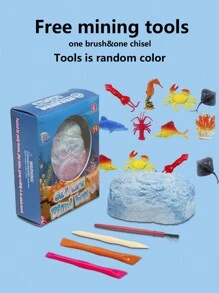 1件海洋生物挖掘玩具，DIY动手考古减压玩具，带你探索未知的海洋世界 - 藍色 - 查看 3