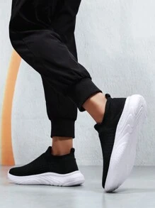 All Season Plus Size Women Casual Sneakers, Elastic Slip-On Sport Shoes, Breathable Running Shoes For Women