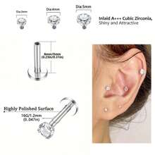 ADYJELY 1/5pcs Stainless Steel Hypoallergenic Inlaid Transparent CZ Lip Nails Nose Rings Studs 16G Internally Threaded Labret Medusa Lip Studs Conch Tragus Earrings Studs Red Pink Blue Black 3mm 4mm 5mm Piercing Jewelry Decoration For Women And Men