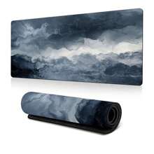 桌垫，大号鼠标垫 31.5 英寸 * 11.8 英寸加长游戏鼠标垫，带防滑底部接缝鼠标垫，适用于电脑/办公室/键盘/笔记本电脑 - 灰藍 - 查看 1